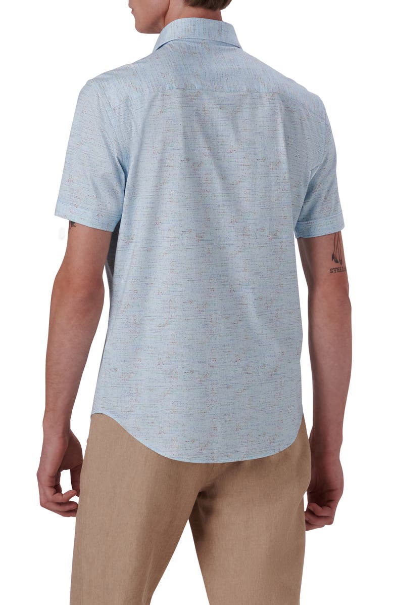Bugatchi OoohCotton<sup>®</sup> Short Sleeve Button-Up Shirt, Alternate, color, Aqua