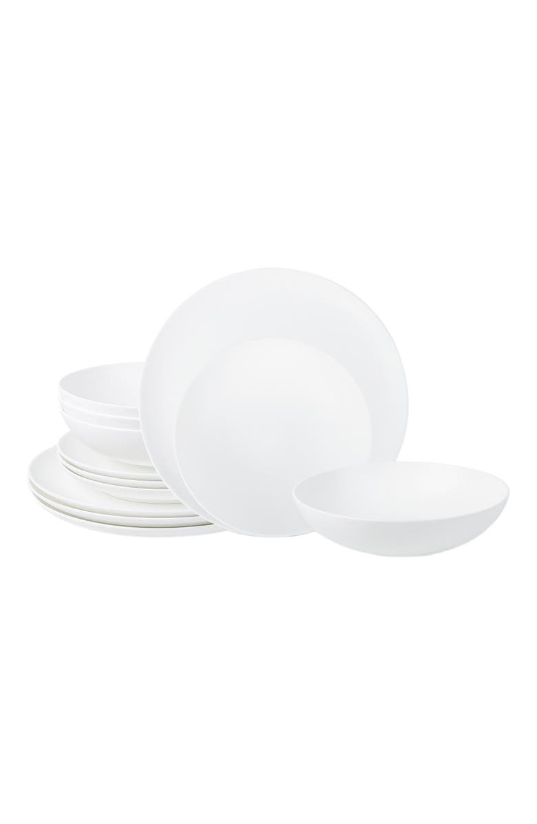 Stone Lain Taglio Bone China 12-Piece Dinnerware Set, Alternate, color, Matte White