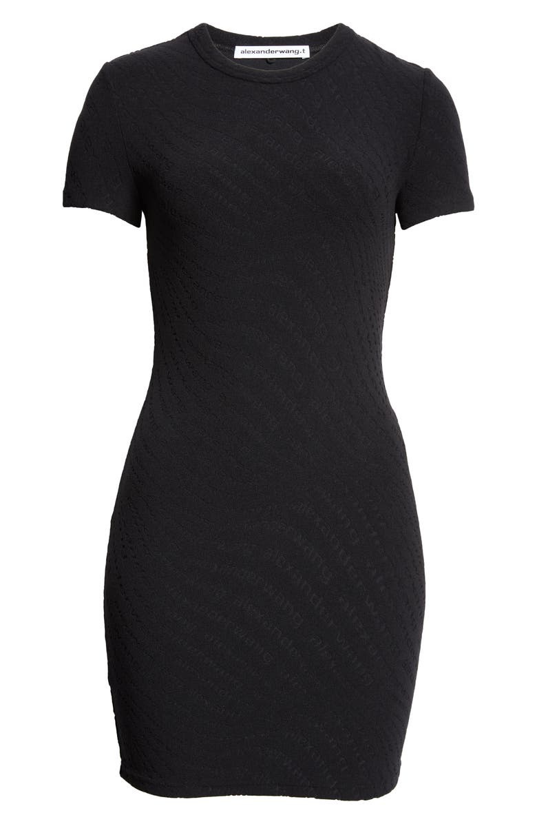 Alexander Wang Logo Jacquard Short Sleeve Body-Con Minidress, Alternate, color,