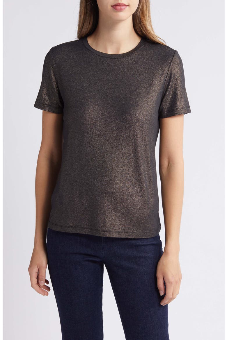 Foil Print T-Shirt, Main, color, ANNE BLACK/ LIGHT GOLD