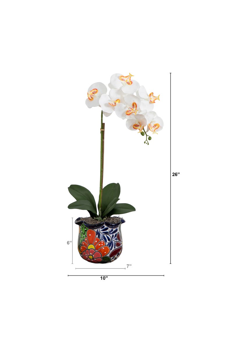 NEARLY NATURAL 26-in Artificial Orchid Arrangement in Handmade Mexican Talavera Ceramic Planter, Alternate, color, Green