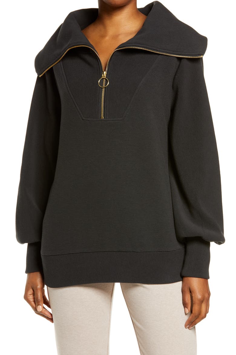 Vine Ottoman Half Zip Pullover, Main, color, BLACK