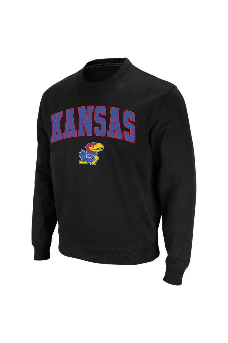 Men's Colosseum Black Kansas Jayhawks Arch & Logo Crew Neck Sweatshirt, Alternate, color, Black