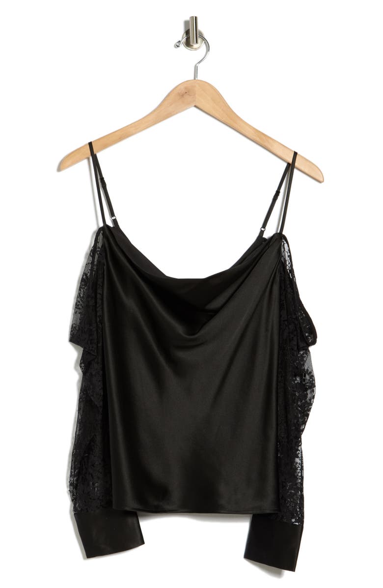 L'AGENCE Zion Cold Shoulder Lace Panel Silk Top, Main, color, Black