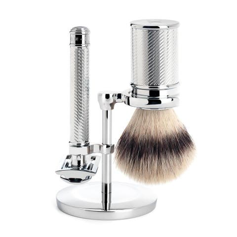 Chrome Silvertip Fiber & Closed Comb Safety Razor Shaving Set