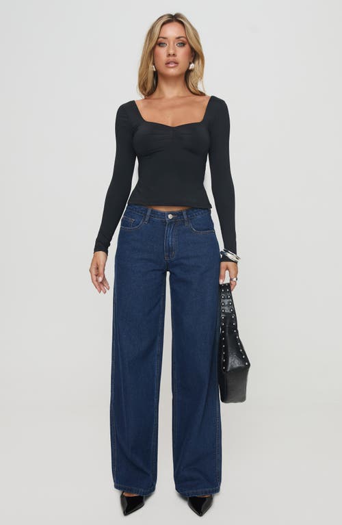 Princess Polly Rehna Side Slit Long Sleeve Top In Black