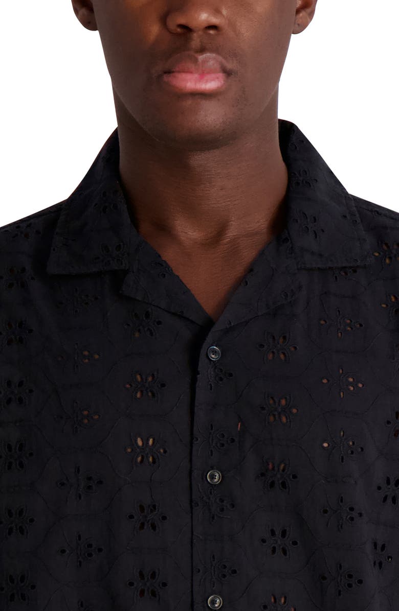 KARL LAGERFELD PARIS Eyelet Camp Shirt, Alternate, color, Black