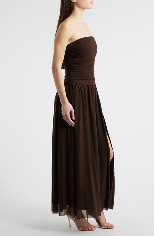 Rare London Drop Waist Mesh Maxi Dress In Brown