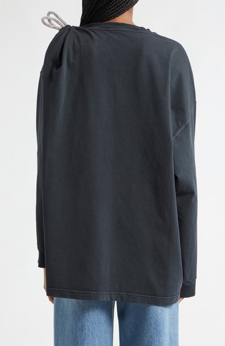 Area Crystal Knot Cutout Long Sleeve T-Shirt, Alternate, color, Washed Black