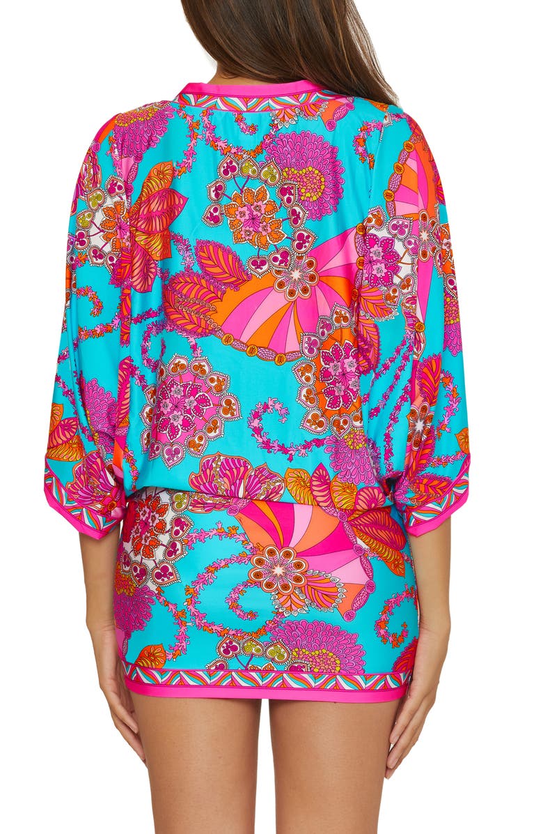 Trina Turk Meilani Print Cover-Up Minidress, Alternate, color, Blue Multi