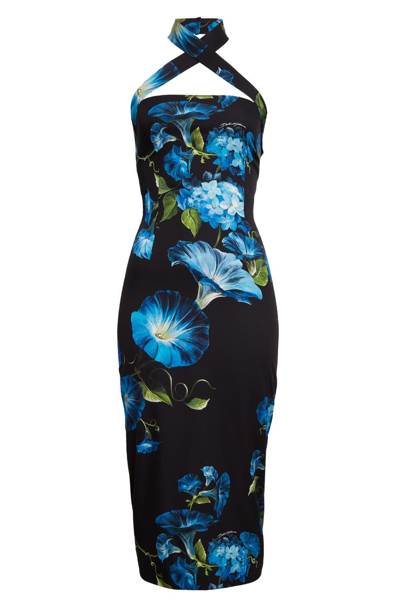 Dolce&Gabbana Bluebell Floral Cutout Charmeuse Sheath Dress, Alternate, color, 