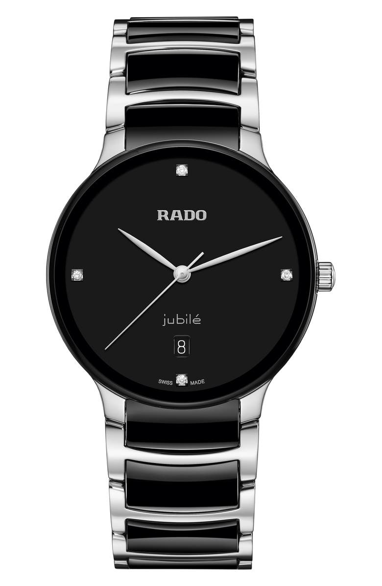 RADO Centrix Diamond Bracelet Watch, 39.5mm, Main, color, Black