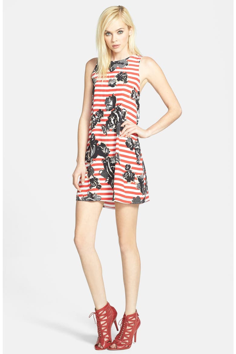 Floral Stripe Crepe Shift Dress, Main, color, RED MULTI STRIPE