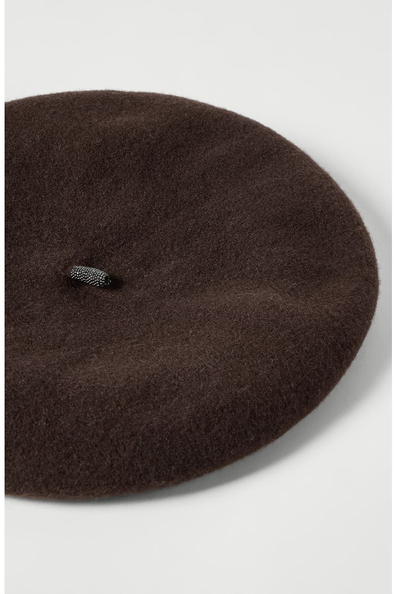 Wool beret with precious detail, Alternate, color, Cocoa
