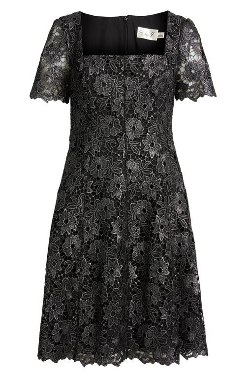 Eliza J Floral Lace Short Sleeve Fit & Flare Dress In Black
