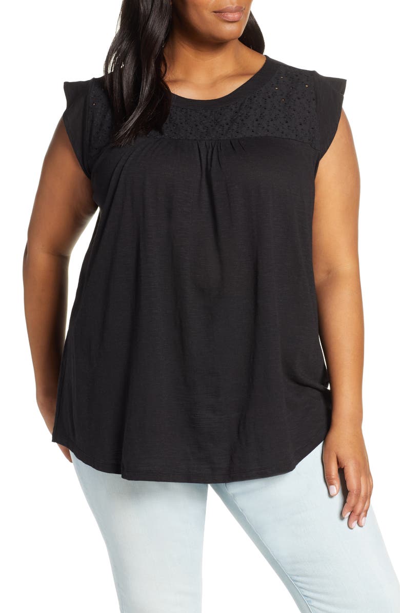 Caslon<sup>®</sup> Eyelet Detail Baby Doll Top, Main, color, 