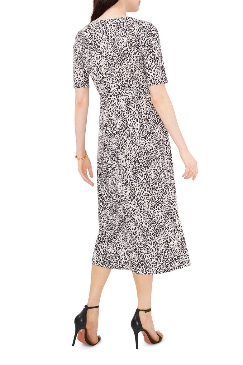 Animal Print Belted Faux-Wrap Midi Dress, Alternate, color, IVORY