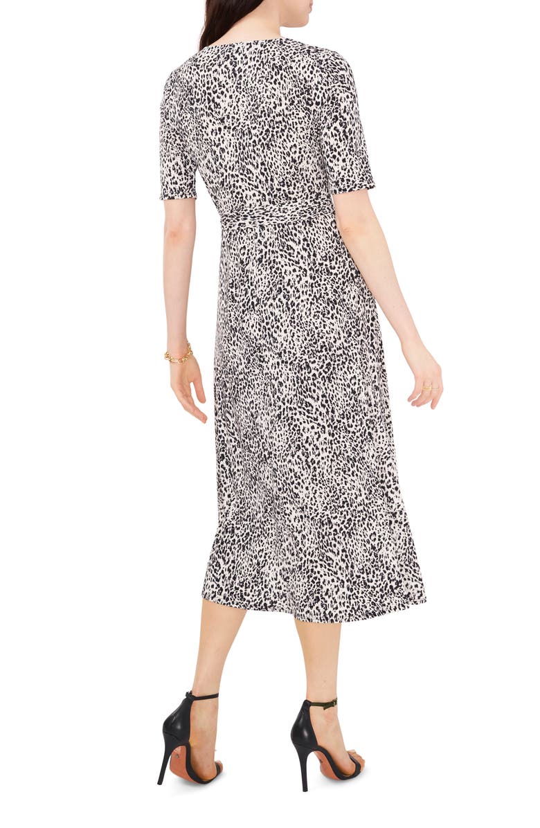 Chaus Animal Print Belted Faux-Wrap Midi Dress, Alternate, color, Ivory