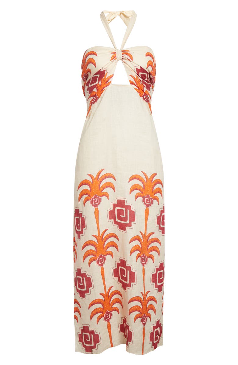 Johanna Ortiz Water Adventure Linen Midi Dress, Alternate, color, Ecru / Red/ Wine