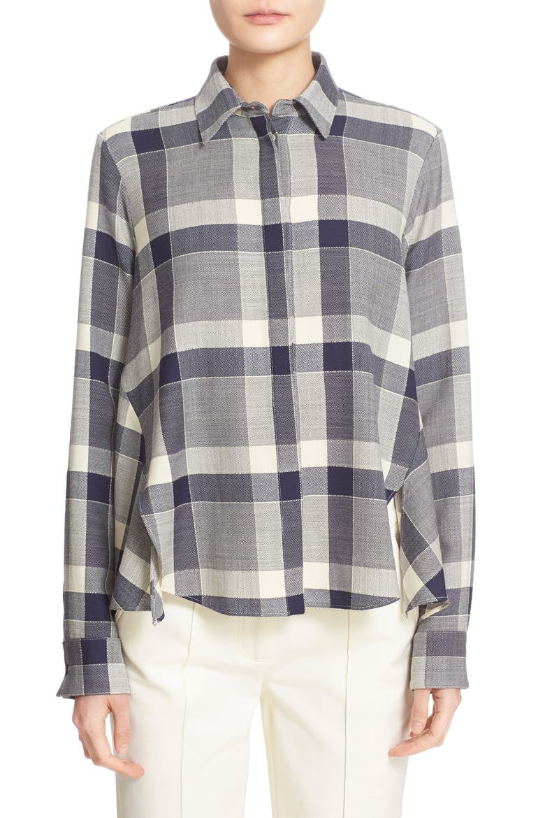 Plaid Wool Trapeze Shirt, Main, color, NAVY/ IVORY