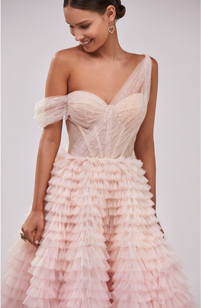 Milla Charming Ball Gown With The Frill-Layered Ombre Maxi Skirt, Alternate, color, 