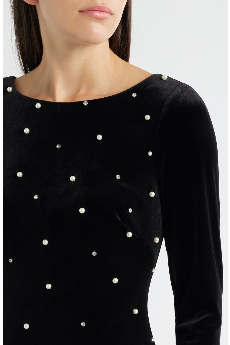 Embellished Long Sleeve Ruffle Hem Cocktail Dress, Alternate, color, BLACK
