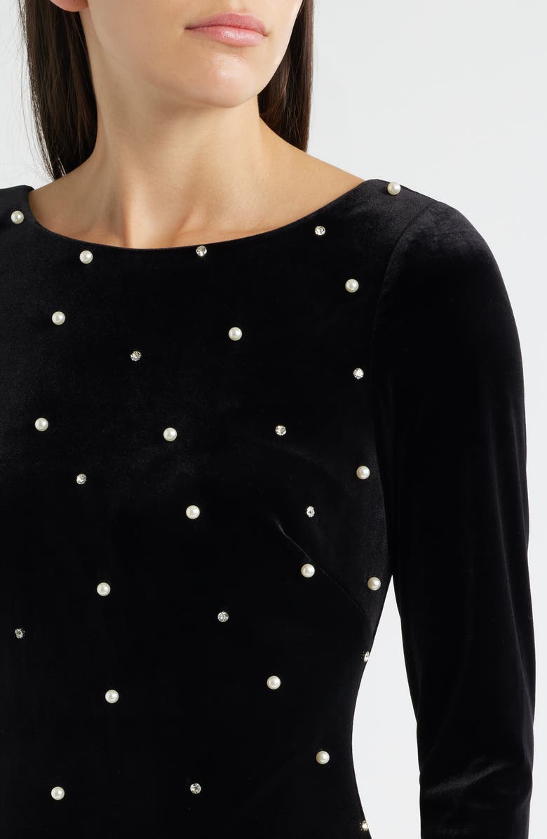 Eliza J Embellished Long Sleeve Ruffle Hem Cocktail Dress, Alternate, color, Black