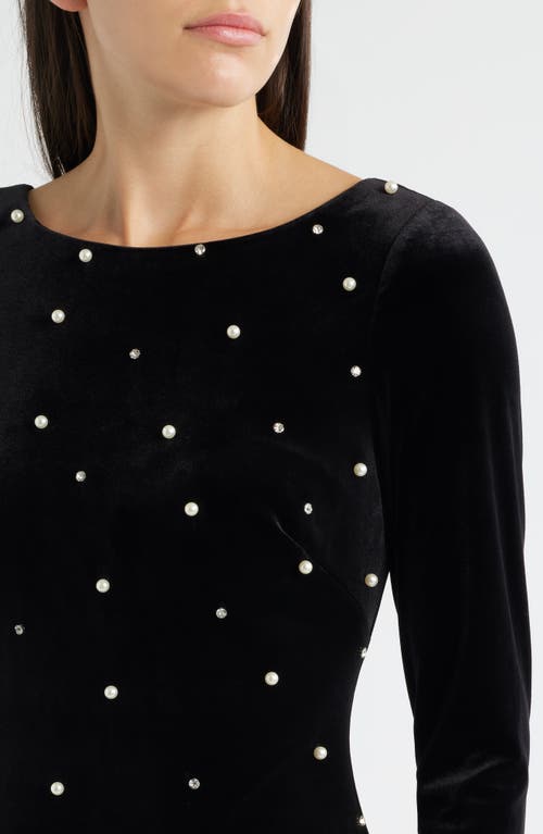 Eliza J Embellished Long Sleeve Ruffle Hem Cocktail Dress In Black