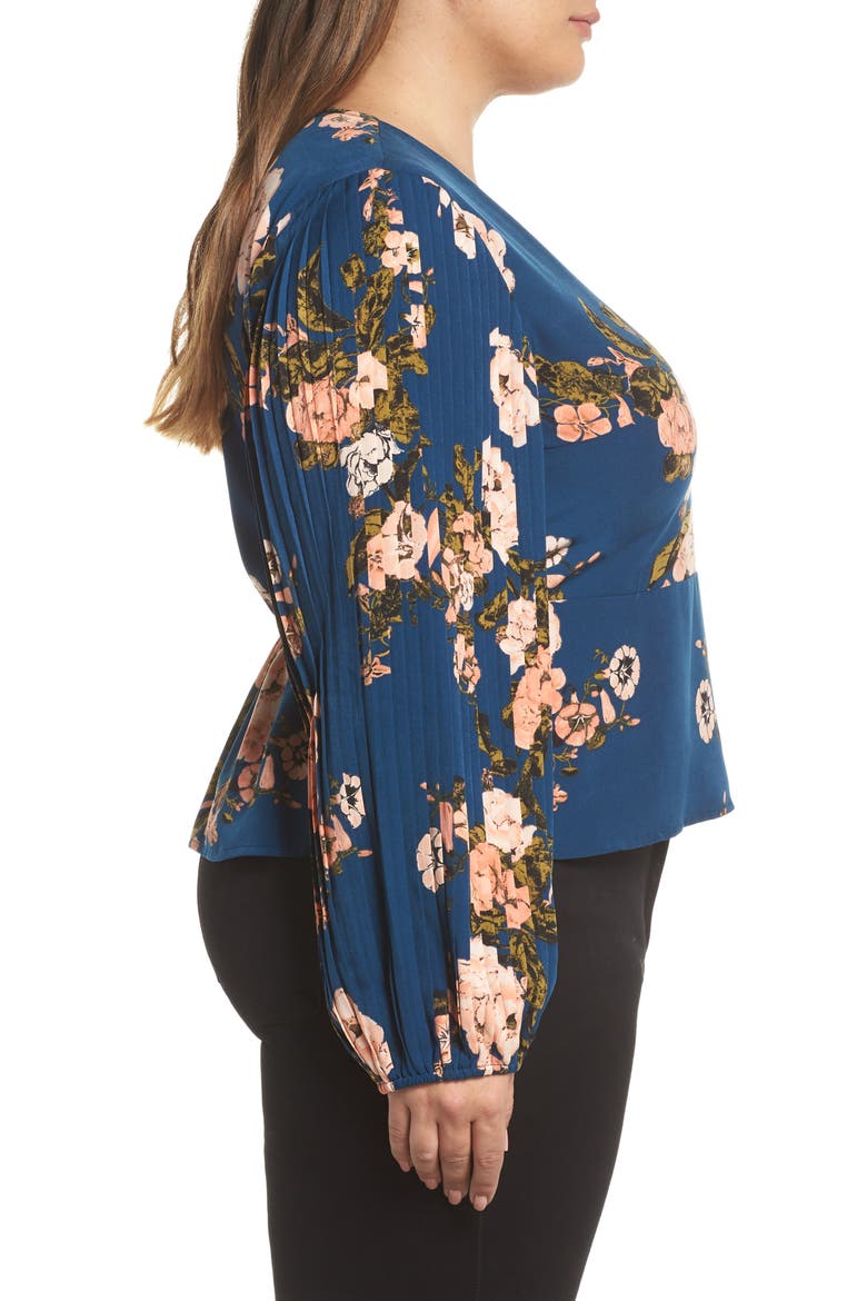Pleated Sleeve Blouse, Alternate, color, BLUE AURORA TONAL FLORAL