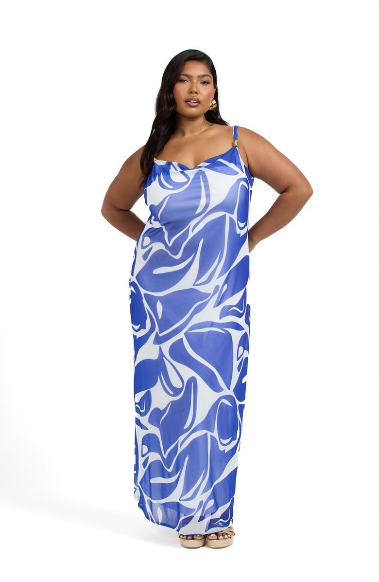 FASHION-SZN CURVE Elegant Patterned Maxi Dress, Alternate, color, Blue
