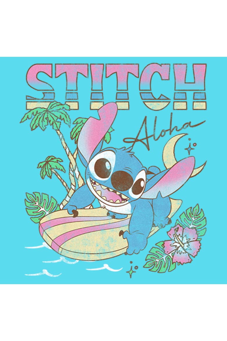 Girls' Surfing Aloha Stitch Graphic Cropped T-Shirt, Alternate, color, Blue