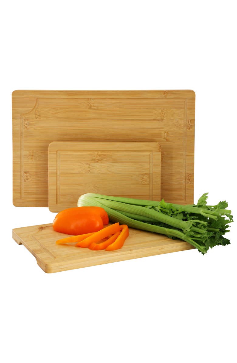 Megachef 3 Piece 9 Inch, 12 Inch, and 15 Inch Wood Cutting Board Set with Juice Grooves, Main, color, Bamboo