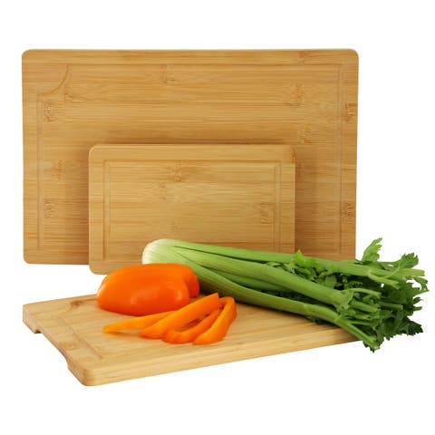 3 Piece 9 Inch, 12 Inch, and 15 Inch Wood Cutting Board Set with Juice Grooves