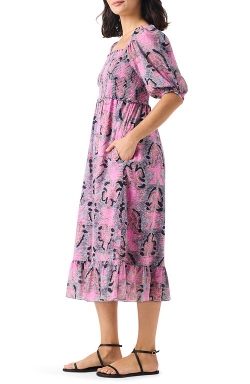 Nic + Zoe Nic+zoe Petal Patch Smocked Midi Dress In Pink Multi