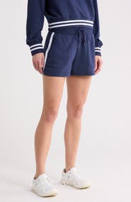 90 DEGREE BY REFLEX Stripe High Waist French Terry Shorts