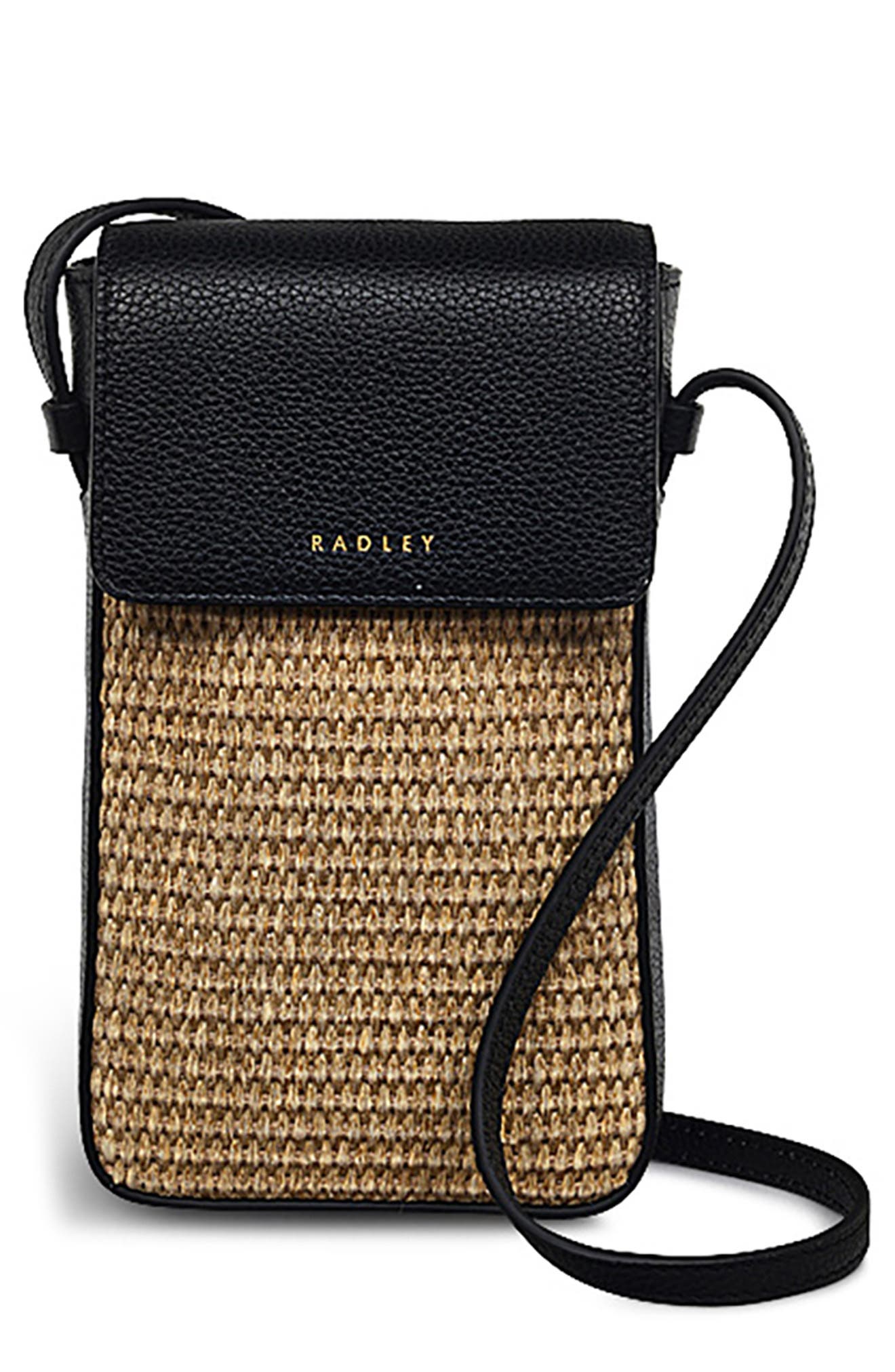 Radley Bishops Lane Straw Mini Phone Crossbody Bag, Main, color, Black