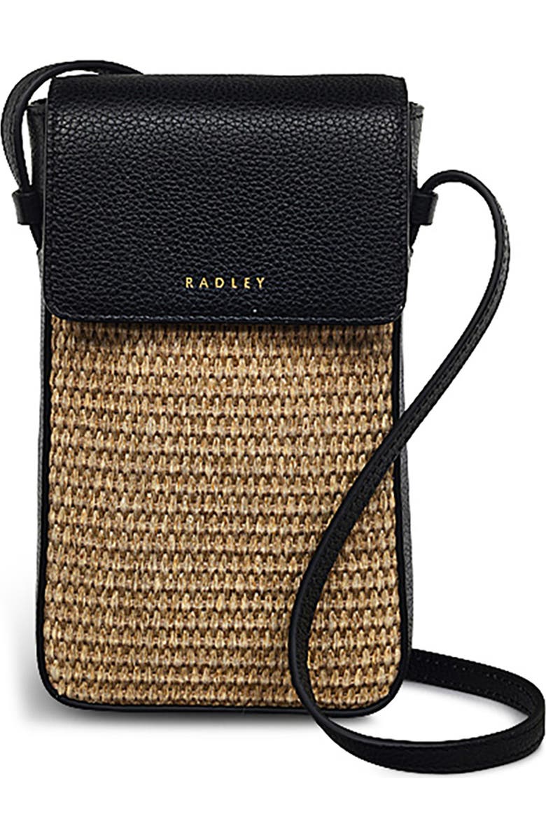 Radley Bishops Lane Straw Mini Phone Crossbody Bag, Main, color, Black