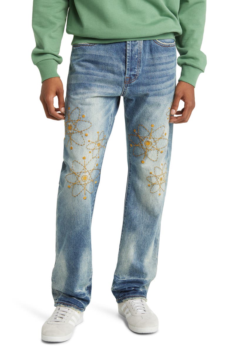 Billionaire Boys Club Nuclear Embroidered Straight Leg Jeans, Main, color, 