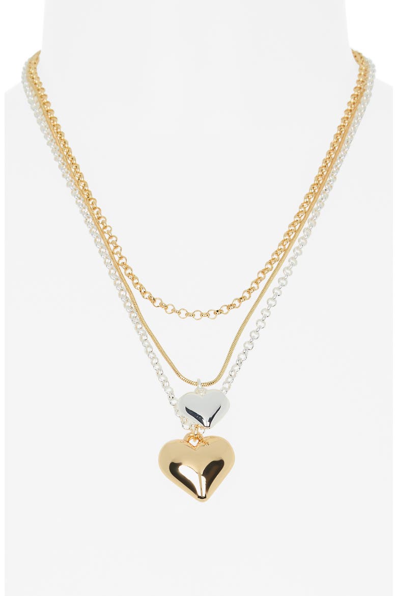 Set of 2 Heart Pendant Layered Necklaces, Alternate, color, GOLD- SILVER