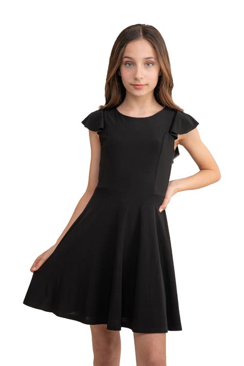 Un Deux Trois Flutter Sleeve Dress In Black