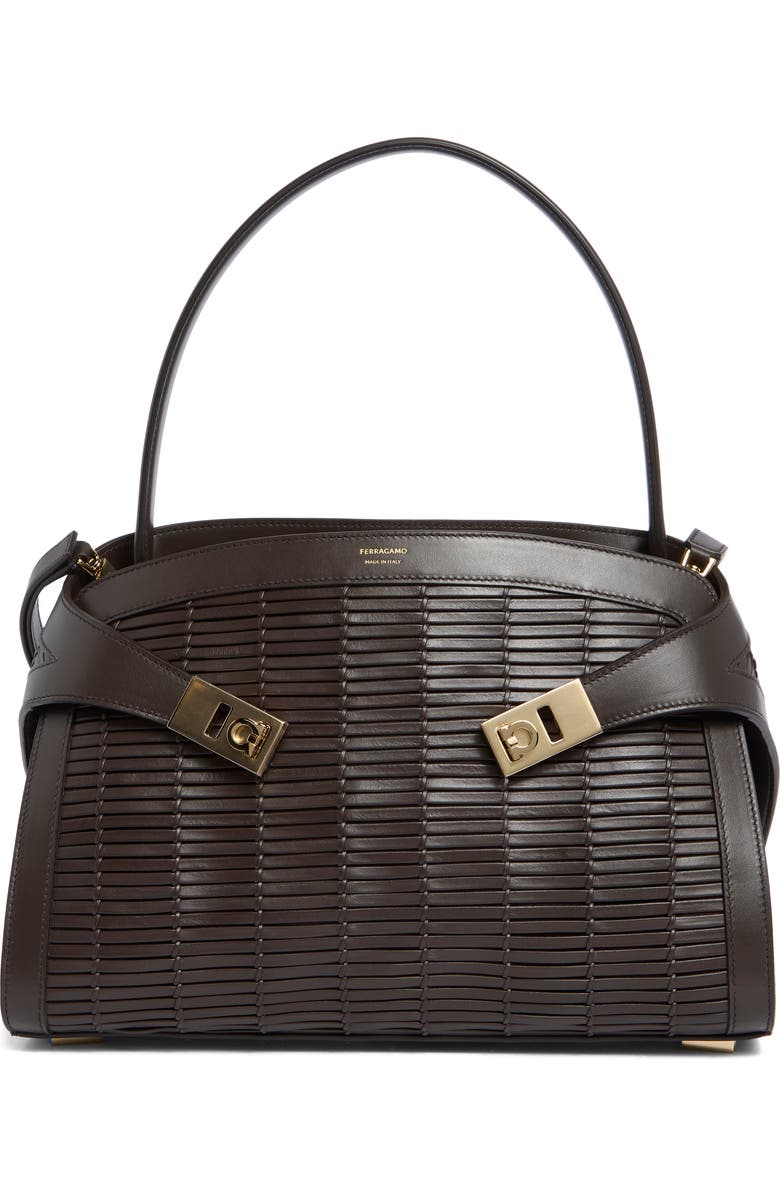 FERRAGAMO Medium Hug Soft Woven Leather Shoulder Bag, Main, color, Testa Di Moro