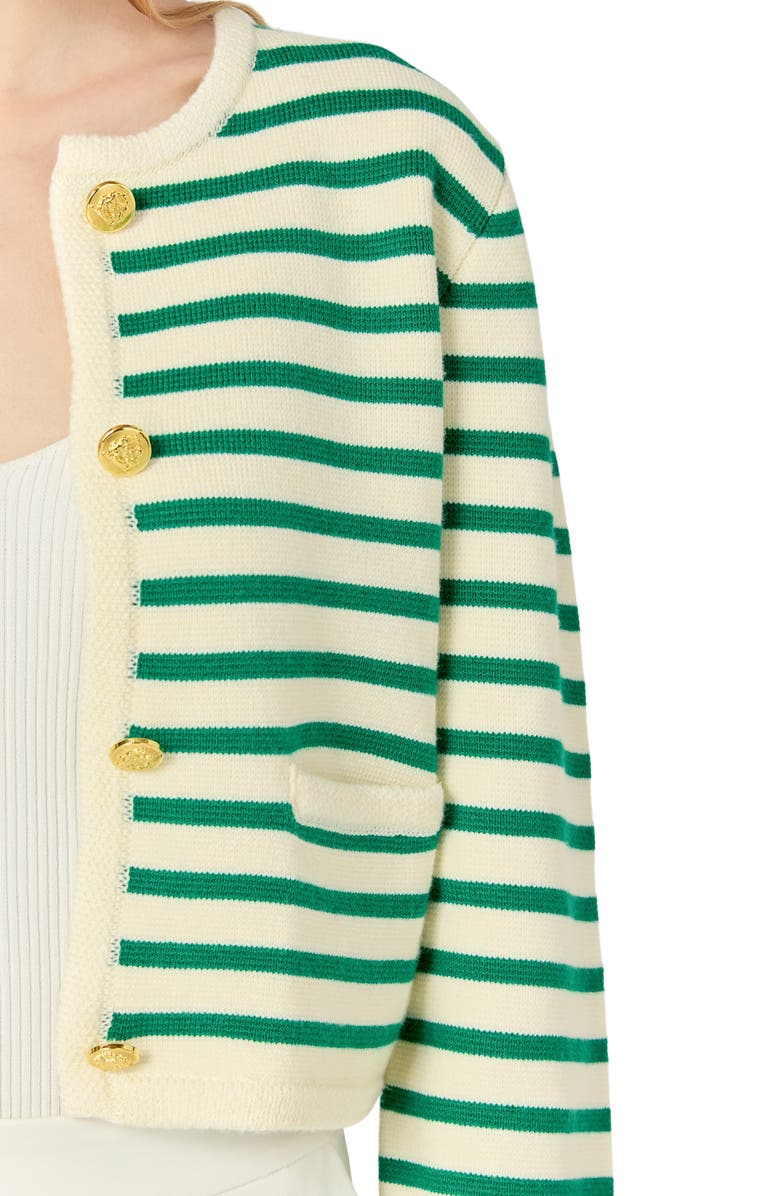 English Factory Stripe Cardigan, Alternate, color, White/ Green
