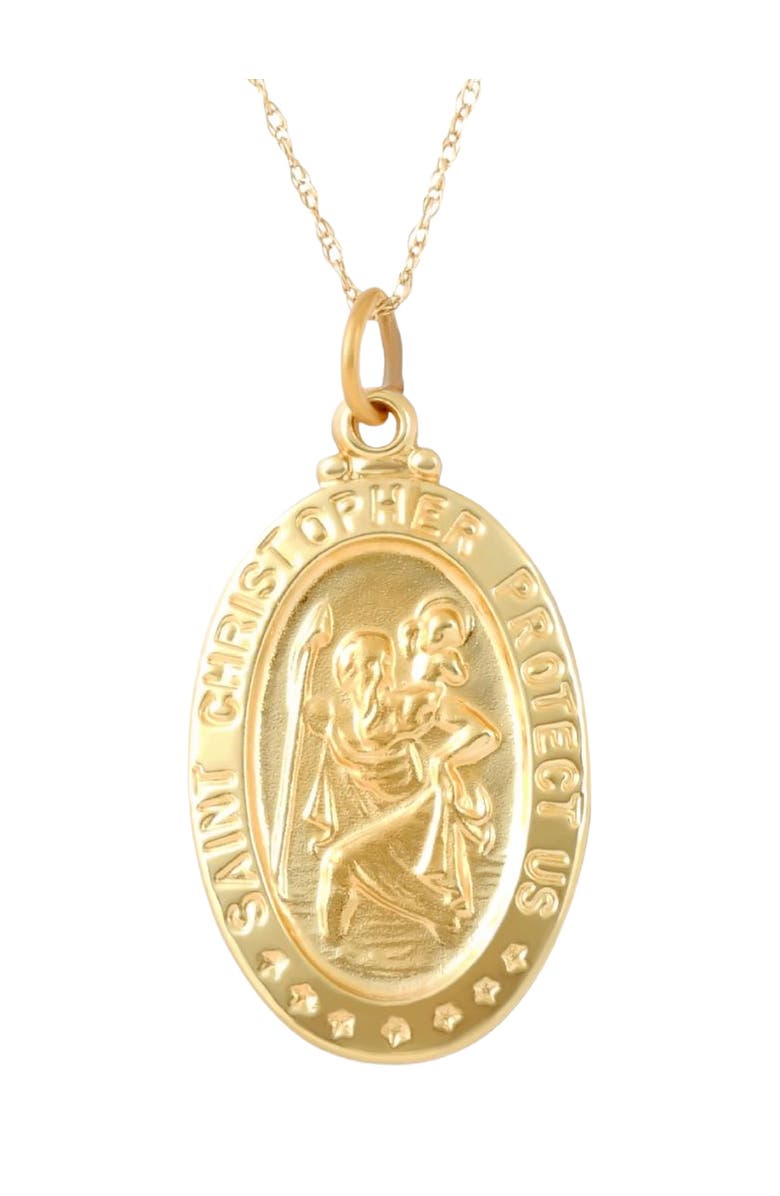 Bliss Diamond 14k Gold St. Christopher Medal Pendant 1" Tall 2.5 Grams, Main, color, 