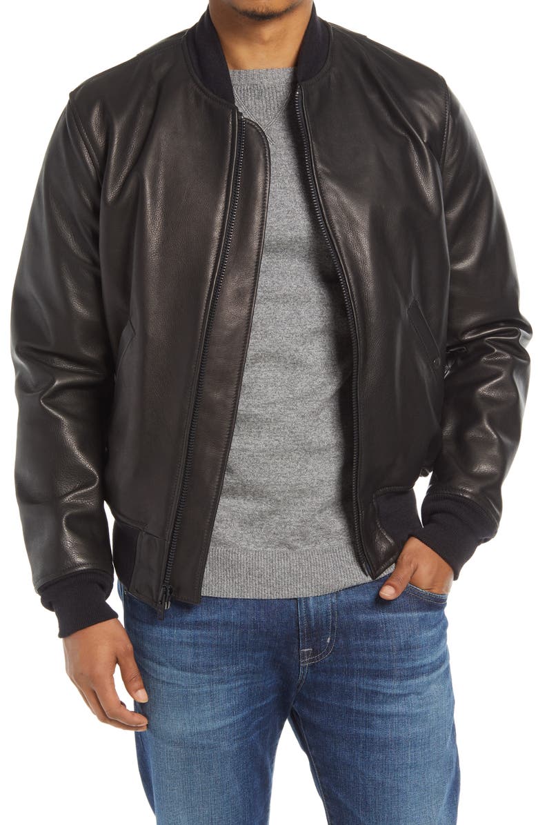 Schott NYC Cowhide Leather Bomber Jacket, Main, color,