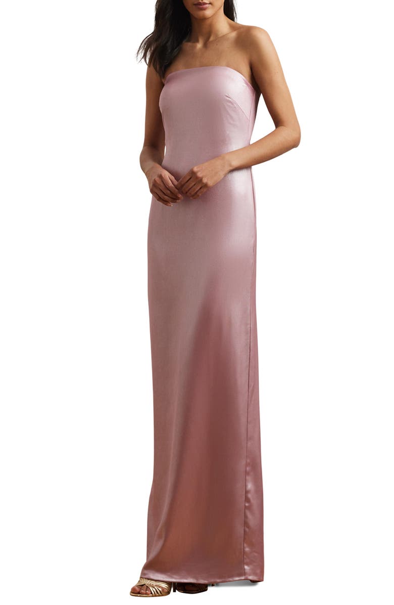 Lauren Ralph Lauren Foil Strapless Charmeuse Gown, Main, color, Rose Mauve W/ Silver Foil