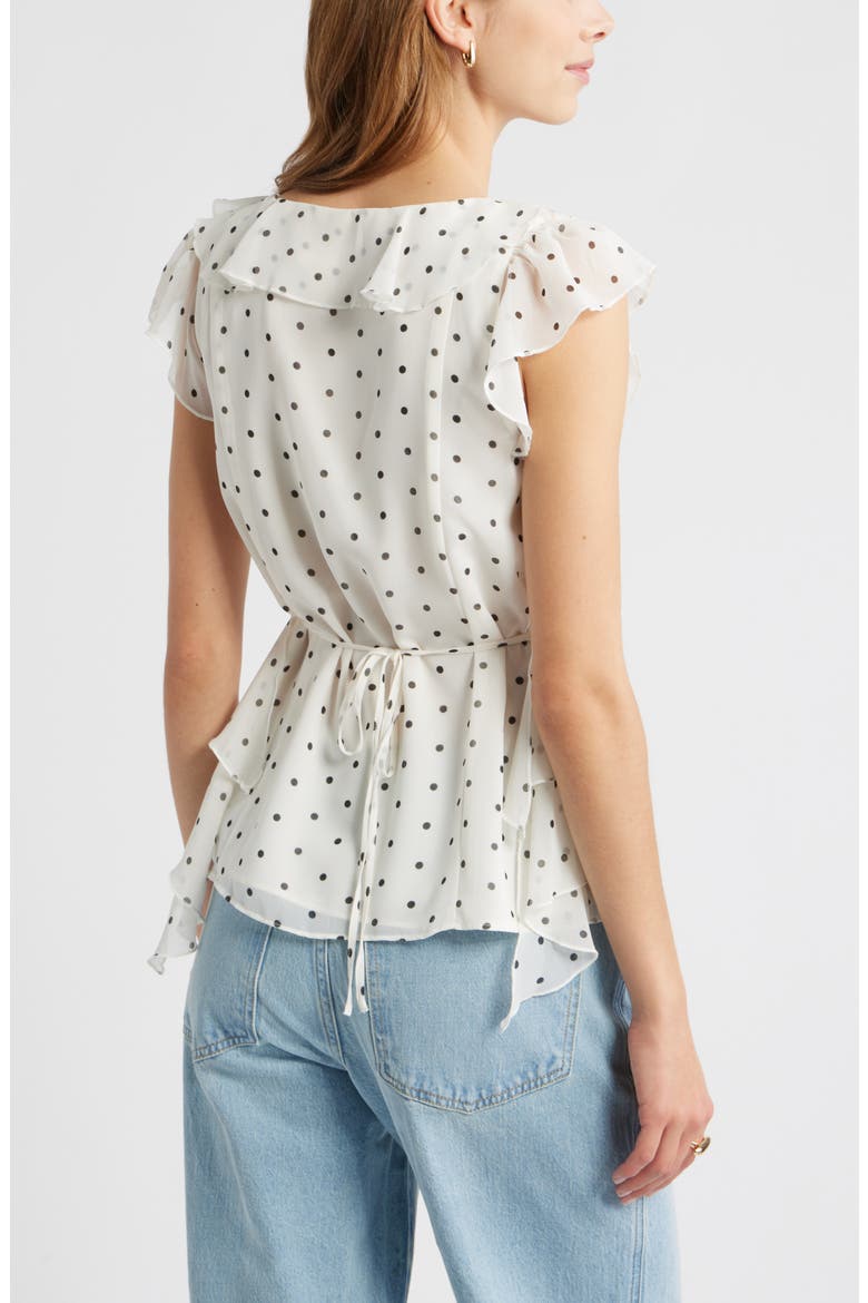 Chiffon Ruffle Top, Alternate, color, IVORY- BLACK CORNER DOT