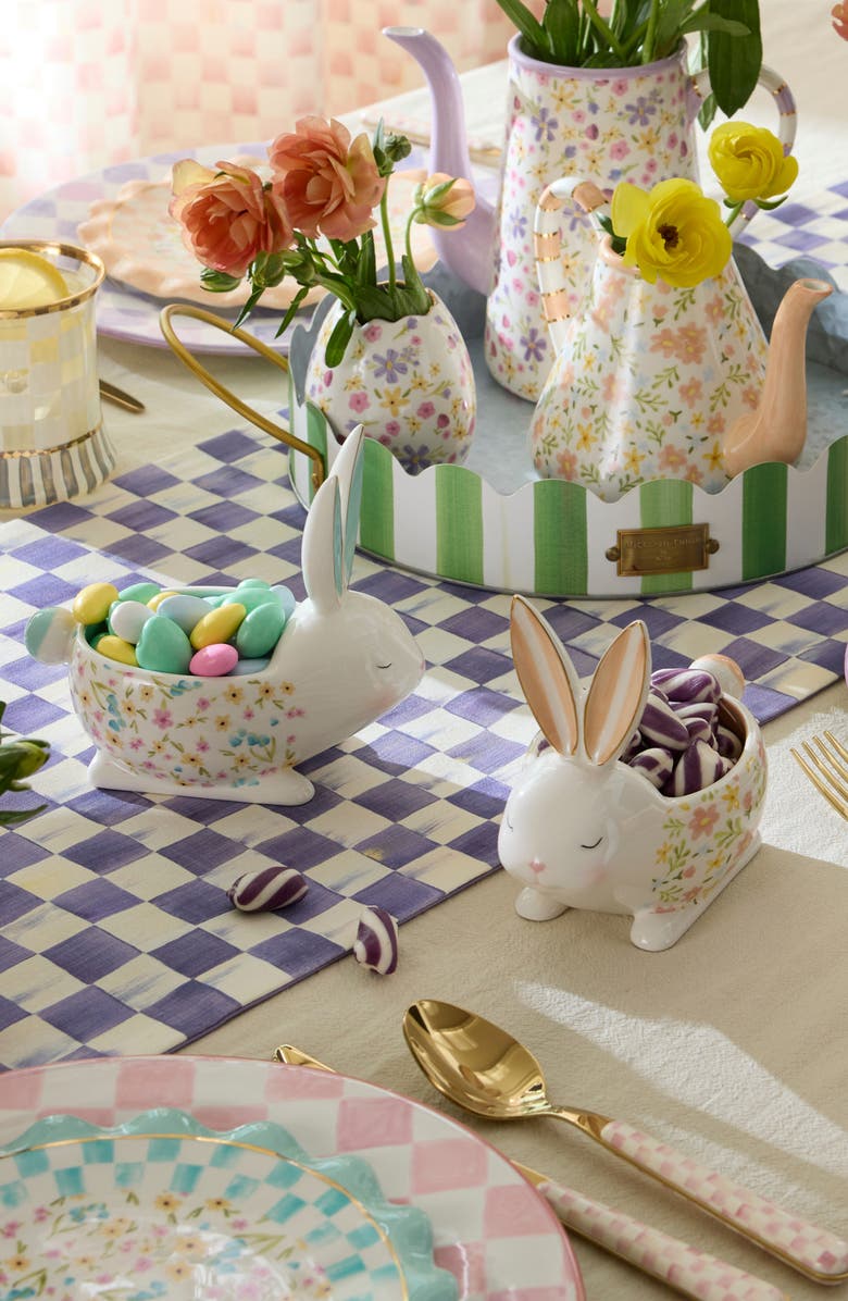 MACKENZIE CHILDS Posie Patch Rabbit Set of 3 Candy Dishes, Alternate, color, White