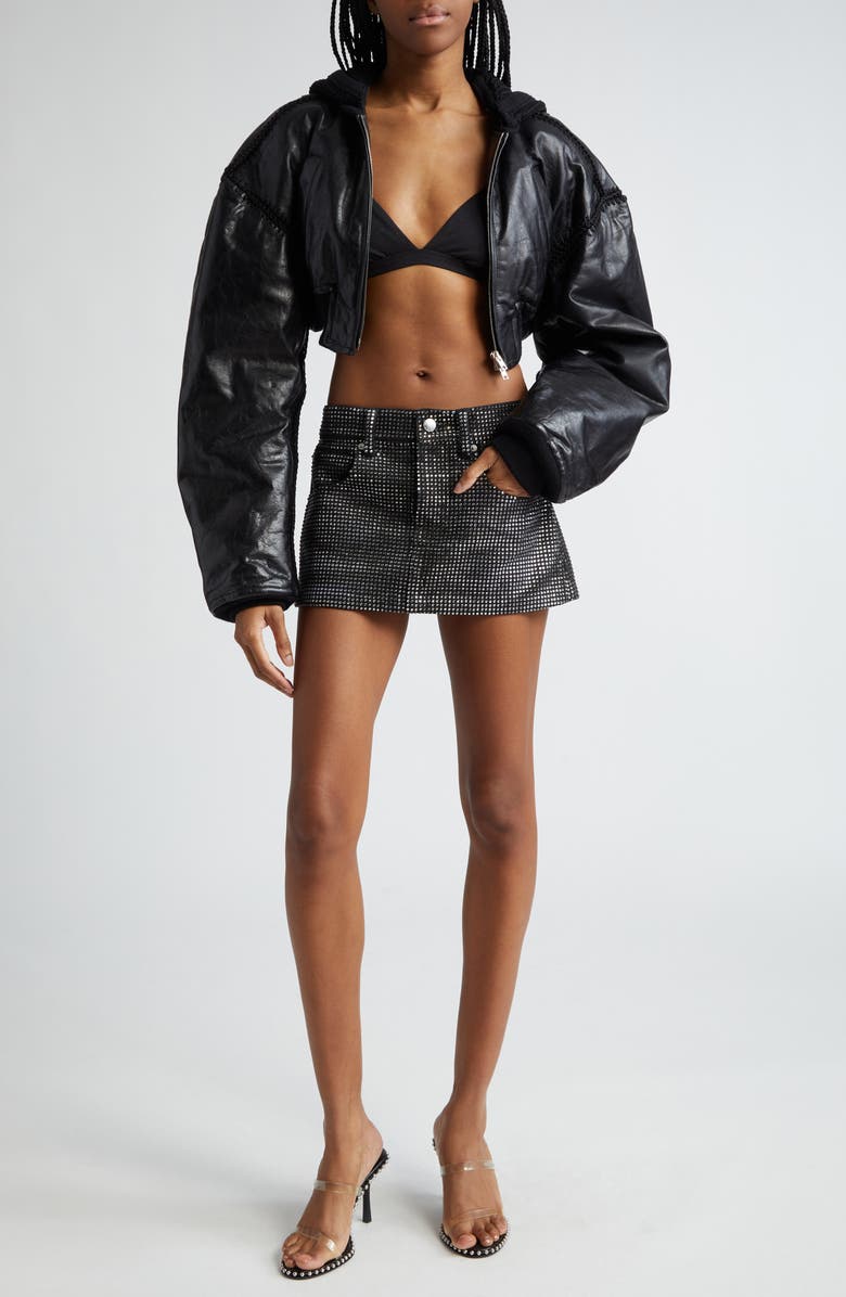 Alexander Wang Rhinestone Distressed Denim Miniskirt, Alternate, color,