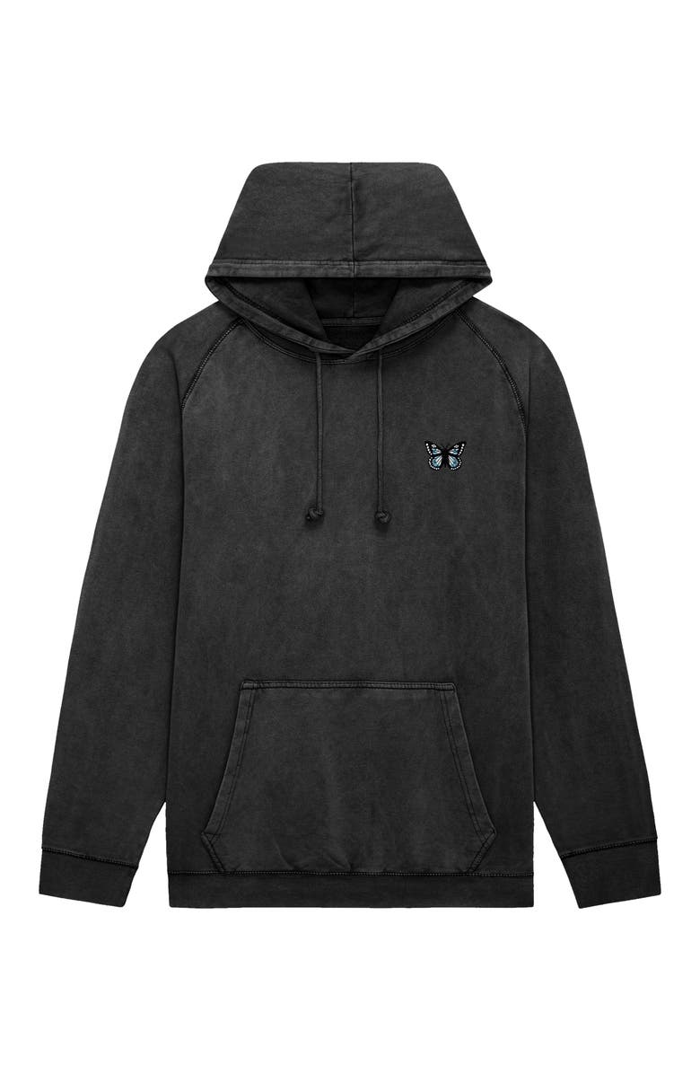 Dalix Butterfly Womens Mineral Washed Hoodie, Main, color, Black