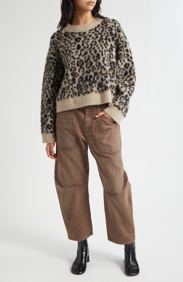 Nili Lotan Zamira Leopard Print Cashmere & Silk Sweater, Alternate, color, Jute Leopard